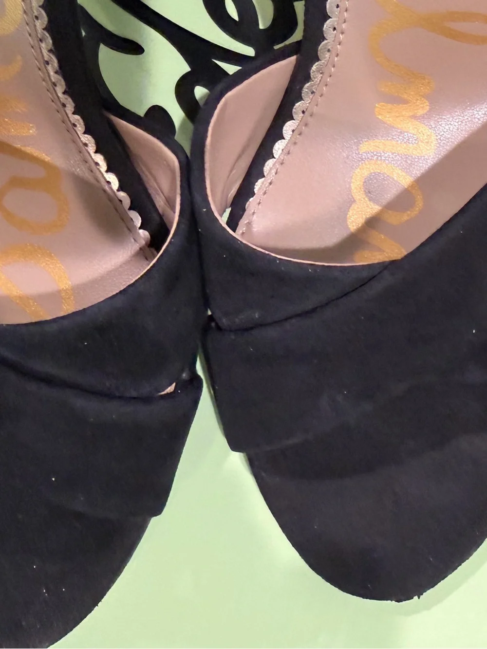 Sam Edelman Black Suede Block Heel Sandals with Ankle Strap